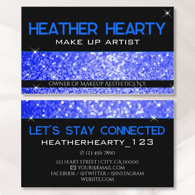 Carte De Visite Luxe Marine Bleu Bleu Parties scintillant brillant (Créateur téléchargé)