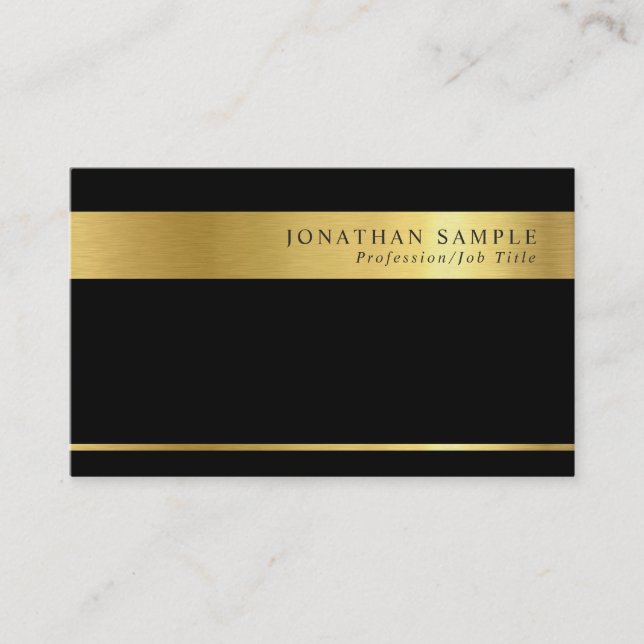 Carte De Visite Luxe mat UV de signature rayée élégante d'or (Devant)