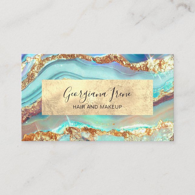Carte De Visite Luxe Moderne Abstrait Faux Agate Marbre Turquoise  (Devant)