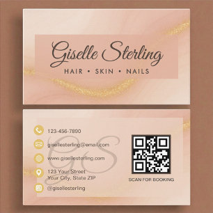 Carte De Visite Luxe Moderne Aquarelle Or Monogramme QR Code