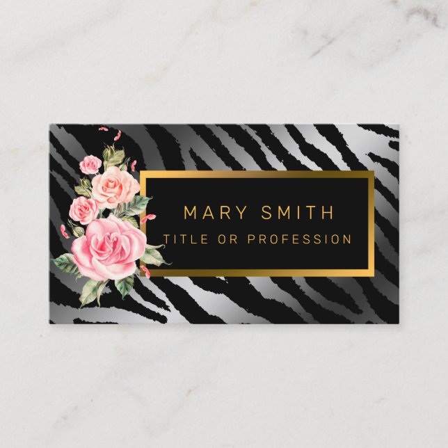 Carte De Visite Luxe Moderne Tigre Floral Ajouter Votre Texte (Devant)