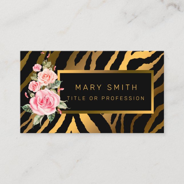 Carte De Visite Luxe Moderne Tigre Floral Ajouter Votre Texte (Devant)