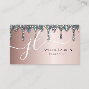 Carte De Visite Luxe Monogramme Parties scintillant Argent Lumineu