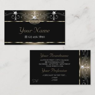 Carte De Visite Luxe Noir Beige Gribouillis Étincelles Bijoux Mono