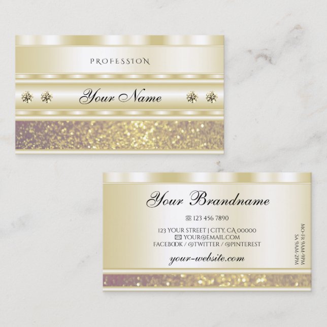 Carte De Visite Luxe Or Purple Sparkle Parties scintillant Diamant (Devant / Derrière)