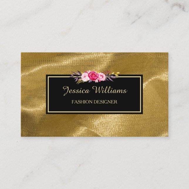 Carte De Visite Luxe Or Textile rose Floral Fashion Designer (Devant)