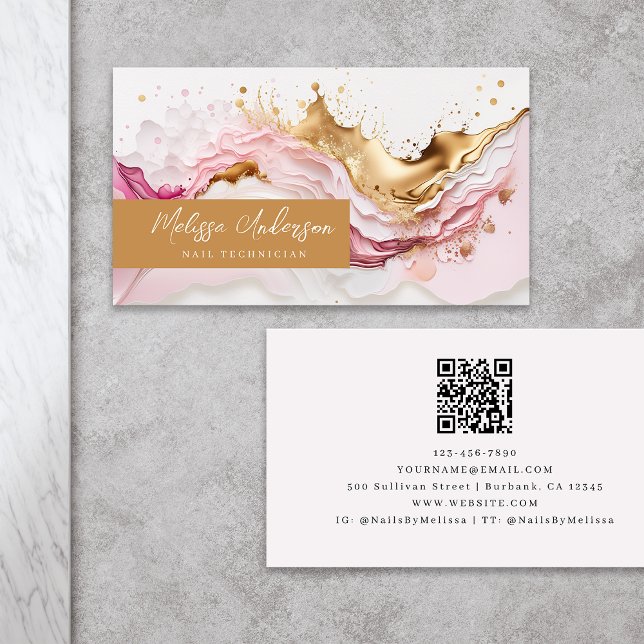 Carte De Visite Luxe Pink Gold Splash QR Code (Créateur téléchargé)