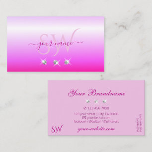 Carte De Visite Luxe Pink Ombre Sparkling Diamonds Initiales Luxe