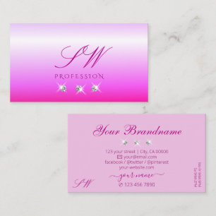 Carte De Visite Luxe Pink Ombre Sparkling Diamonds Monogram Luxe