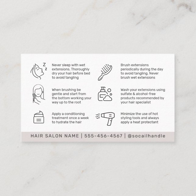 Carte De Visite Luxe Prolongations simples de cheveux après soins (Dos)