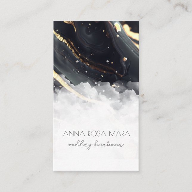 Carte De Visite *~* Luxe QR Agate Black Gold White Glam AP66 (Devant)