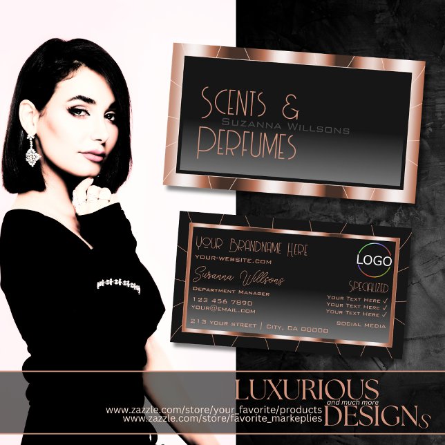 Carte De Visite Luxe Rose Gold Black Gradient avec Logo Luxe (Créateur téléchargé)