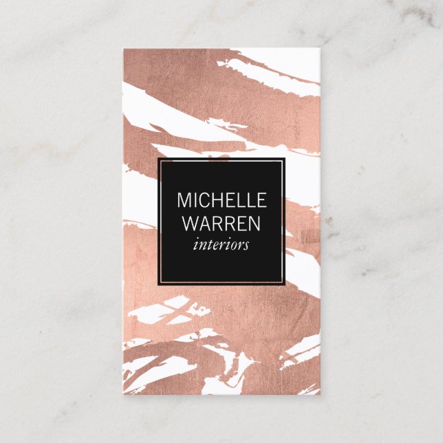 Carte De Visite Luxe Rose Gold Brushstrokies Designer (Devant)