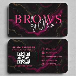 Carte De Visite Luxe rose noir de marbre Brows QR Code