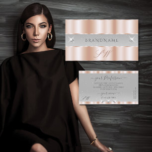 Carte De Visite Luxe Rose or gris clair bijoux étincelant Monogram