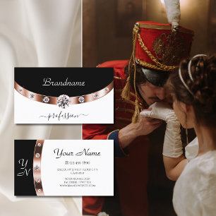 Carte De Visite Luxe Rose Or Noir et Blanc Initiales Diamants