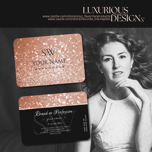 Carte De Visite Luxe Rose Parties scintillant or Lumineuses Étoile (Créateur téléchargé)