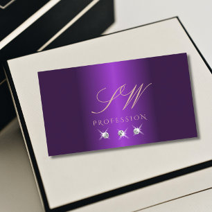 Carte De Visite Luxe Rose violet or étincelant Diamants Initiales