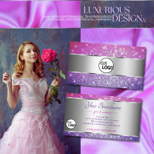 Carte De Visite Luxe Rose violet Parties scintillant Étoiles Logo