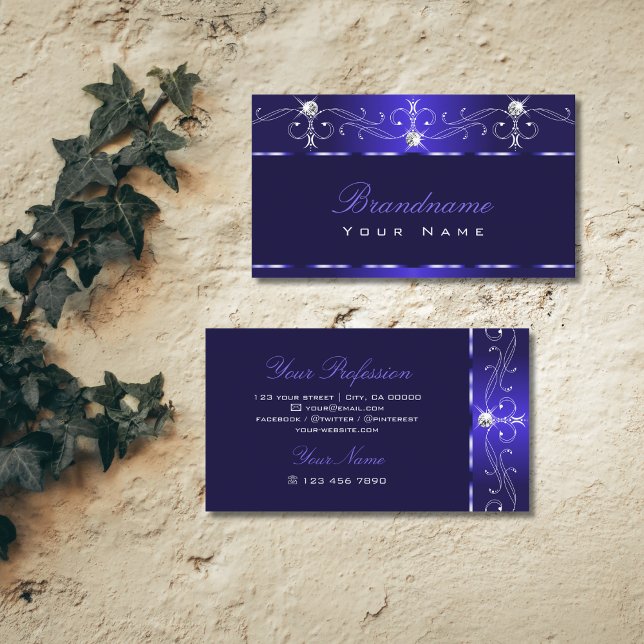 Carte De Visite Luxe Royal Blue Squigles Bijoux étincelants Orneme (Créateur téléchargé)