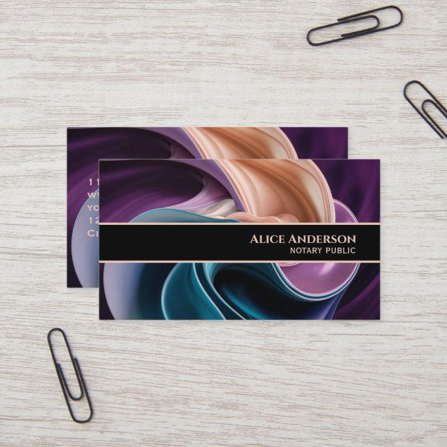 Carte De Visite Luxe turquoise prune violet beige élégant glam chi (Devant/Arrière en situation)