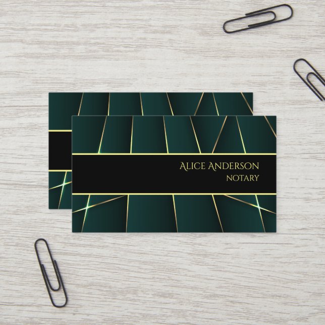 Carte De Visite Luxe vert or élégant professionnel féminin (Devant/Arrière en situation)