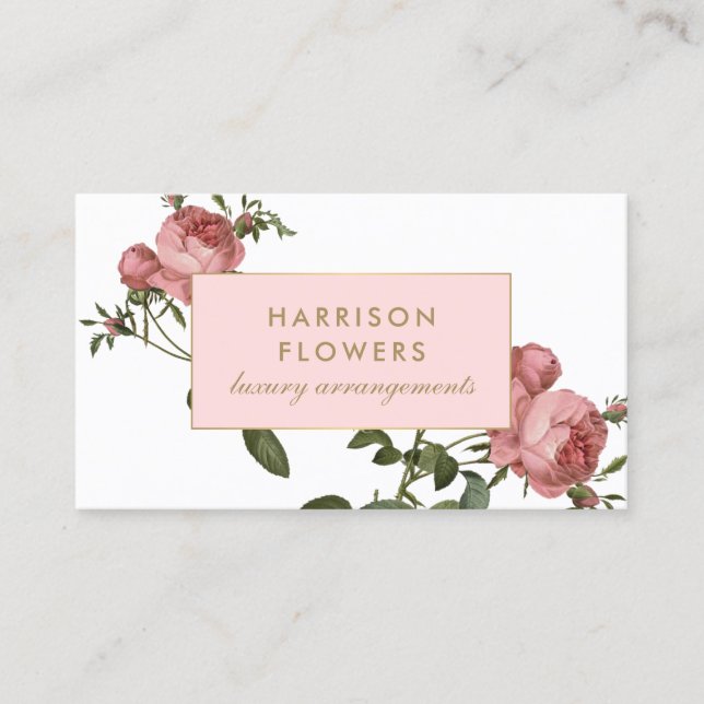 Carte De Visite Luxe Vintage Florals rose et blanc (Devant)