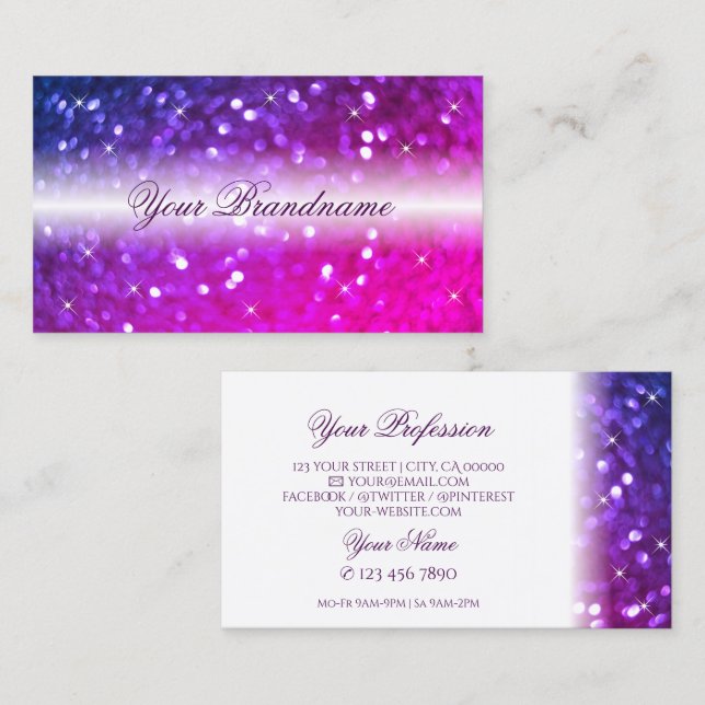 Carte De Visite Luxe White Pink Purple Parties scintillant Étincel (Devant / Derrière)