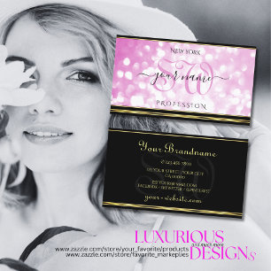 Carte De Visite Luxueuse Parties scintillant rose Black Gold Bordu