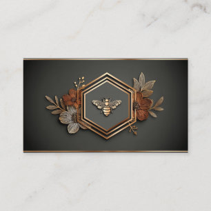 Carte De Visite Luxueux Abeille Dorée Hexagone Floral Minuit Noir