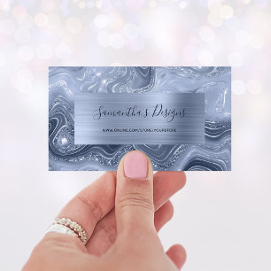 Carte De Visite Luxueux Agate Marbré Bleu Poussiéreux Glam