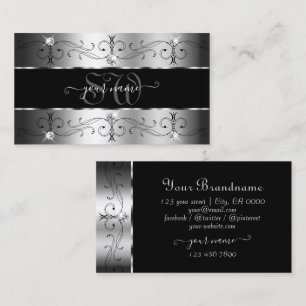 Carte De Visite Luxueux argent et noir Ornate bordures Monogramme