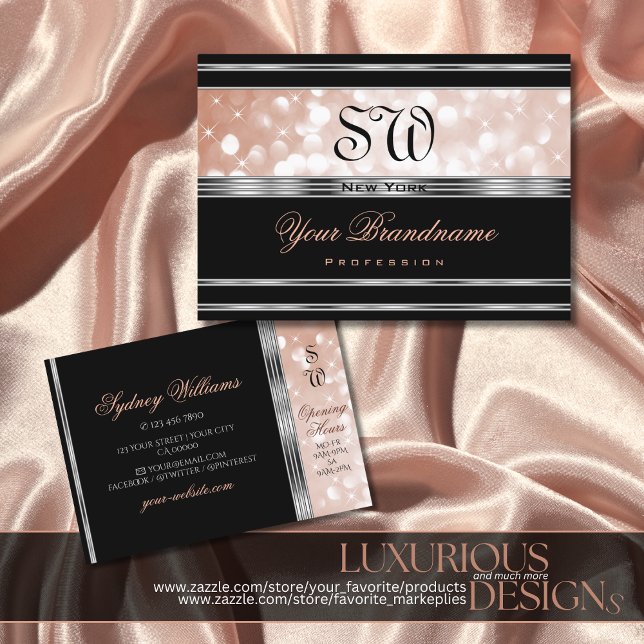 Carte De Visite Luxueux Argent Rose Gold Parties scintillant Initi (Créateur téléchargé)