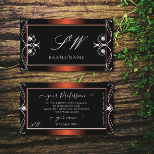 Carte De Visite Luxueux Bijoux Étincelants en Cuivre Noir Monogram