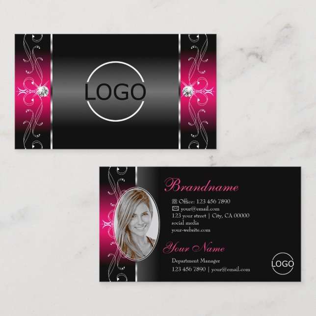 Carte De Visite Luxueux bijoux visqueux rose noire Logo & Photo (Devant / Derrière)