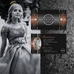 Carte De Visite Luxueux Black Brown Squigglé Bijoux Logo & Photo