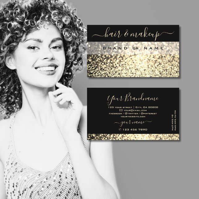 Carte De Visite Luxueux Black Gold Sparkling Parties scintillant L (Créateur téléchargé)
