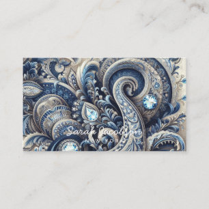 Carte De Visite Luxueux bleu et blanc Paisley Diamond