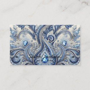 Carte De Visite Luxueux bleu et blanc Paisley Diamond