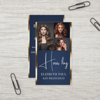 Carte De Visite Luxueux BLUE Golden Glitter Coiffeur 3 photo