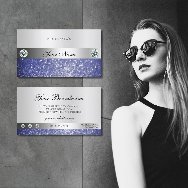 Carte De Visite Luxueux Diamants de Parties scintillant Bleue Shim (Créateur téléchargé)
