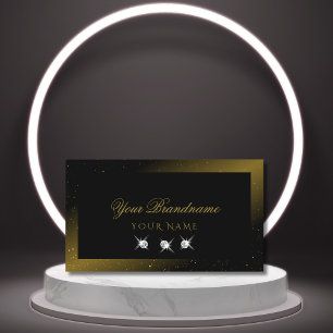 Carte De Visite Luxueux Diamants Étincelants Noir et Or Moderne