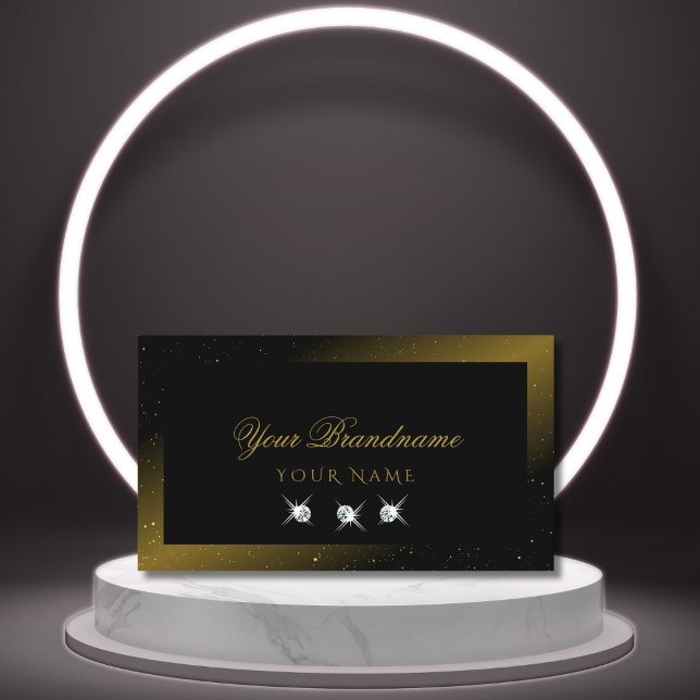 Carte De Visite Luxueux Diamants Étincelants Noir et Or Moderne (Créateur téléchargé)