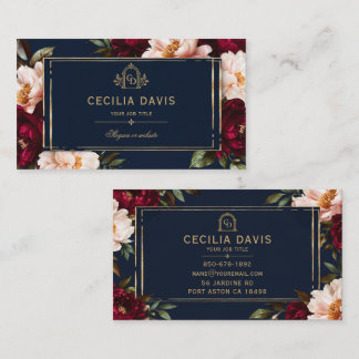 Carte De Visite Luxueux Floral Burgundy Foncé Blush Navy Bleu