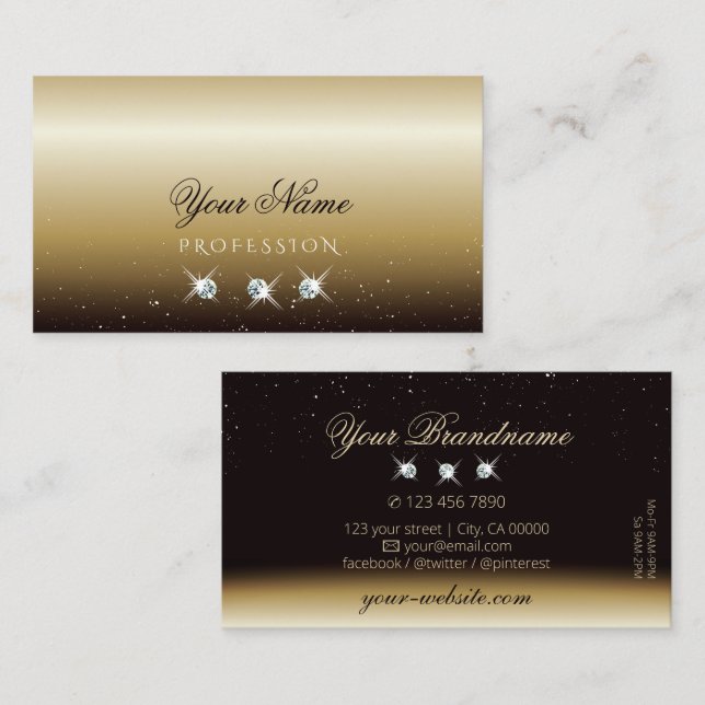 Carte De Visite Luxueux Gold Brown Sparkling Diamonds Élégant (Devant / Derrière)