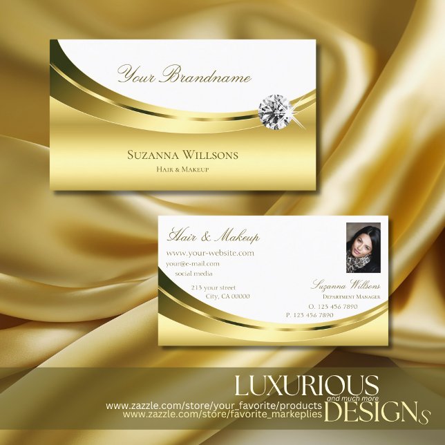 Carte De Visite Luxueux Gold White avec photo et Luxe Diamond (Créateur téléchargé)