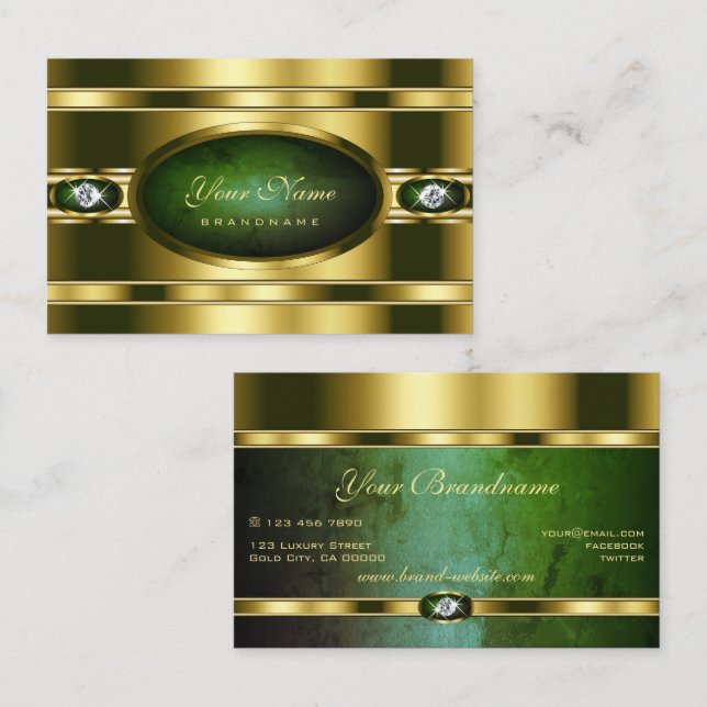 Carte De Visite Luxueux Golden avec Motifs en marbre vert foncé (Devant / Derrière)
