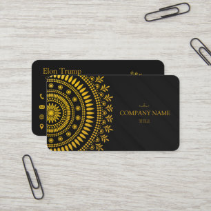 Carte De Visite Luxueux Mandala Noir et Or Élégant Professionnel