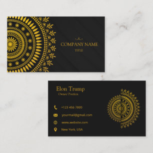 Carte De Visite Luxueux Mandala Noir et Or Élégant Professionnel