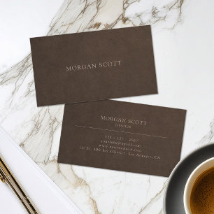 Carte De Visite Luxueux Minimaliste Texture Cuir Brun